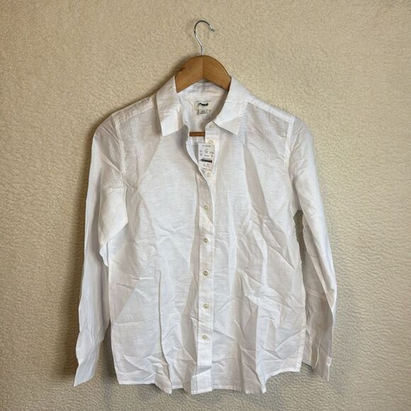 J Crew Linen‎ Blend Button Front Shirt Womens Petite Small White - Picture 1 of 7